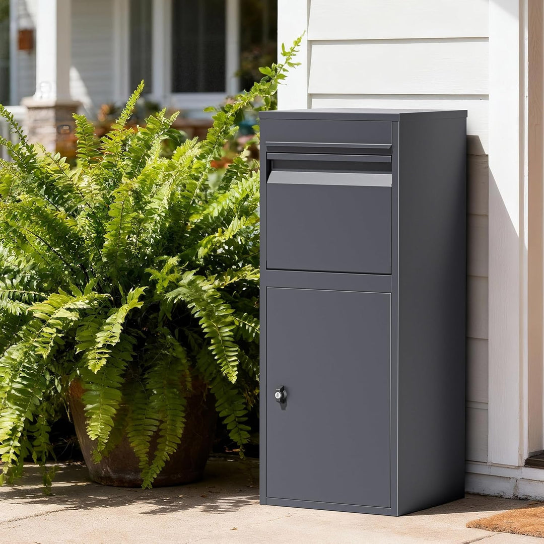 Wiltec Paketkasten grau 410 x 380 x 1020 mm, Paketbox Zuhause, Private Paketannahme passend für Pake