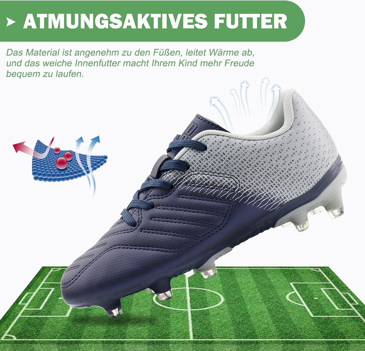 JABASIC Fussballschuhe Kinder Jungen Mädchen Sportliche Outdoor Stollenschuhe Kinder 28 EU Marine Gr