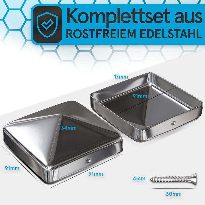 TOOLCORE® Pfostenkappen 9x9cm Edelstahl [Perfekter Schutz] 10 Stück inkl. Edelstahl Schrauben - Rost