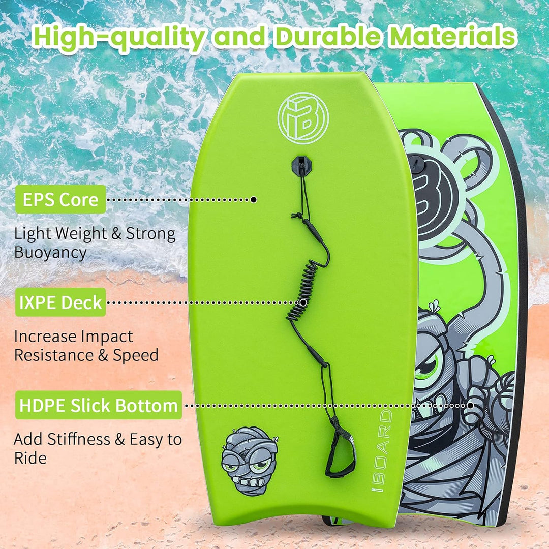 Bodyboard, 104,1 cm, leichtes Bodyboard mit EPS-Abdeckung, Premium-Leine und Handgelenkschlaufe, Sur