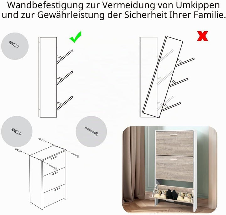CASABEL Schuhschrank für 18 Paar – grosse Kapazität für Eingangsbereich – L 60 x T 24 x H 113 cm – T