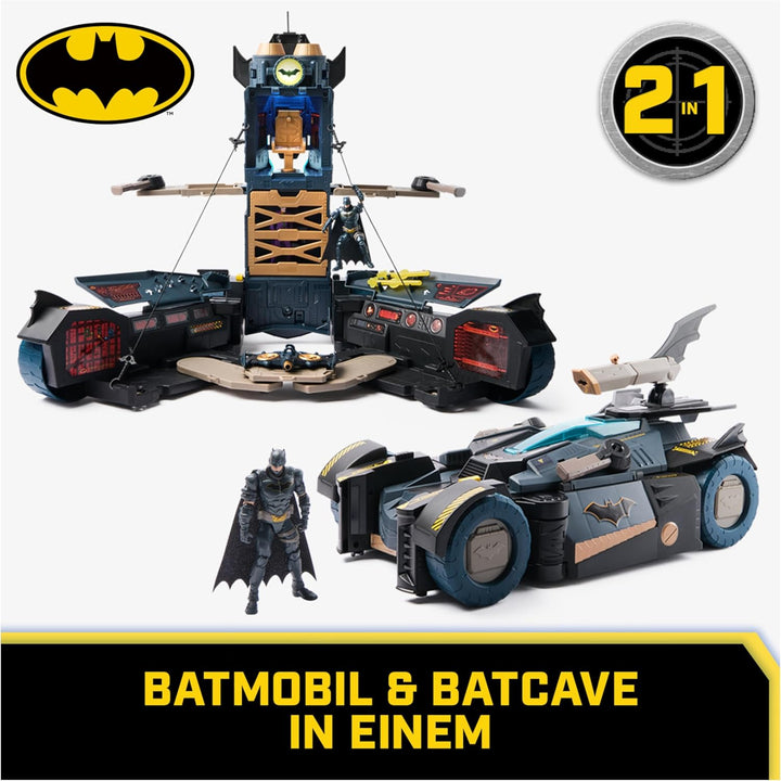DC Comics - Ultimate Transforming Batmobile mit Batmanfigur (10cm), 1 Pfeil-Katapult, Lichteffekten,
