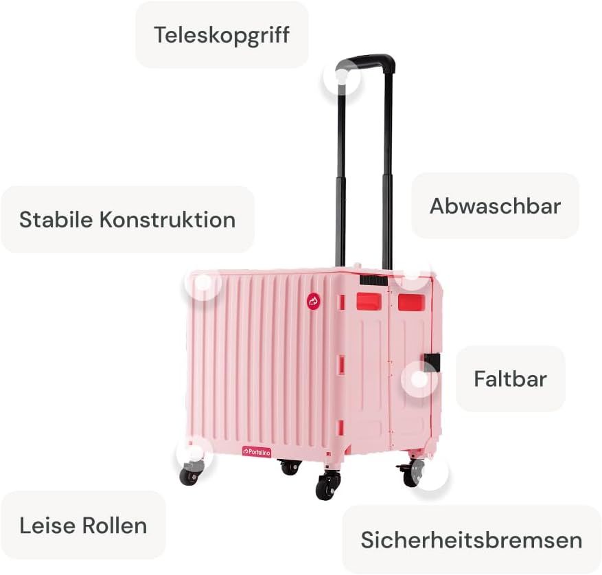 Stilvoller Faltbarer Einkaufstrolley, 50 l, leicht zu reinigen (Rosa), Rosa