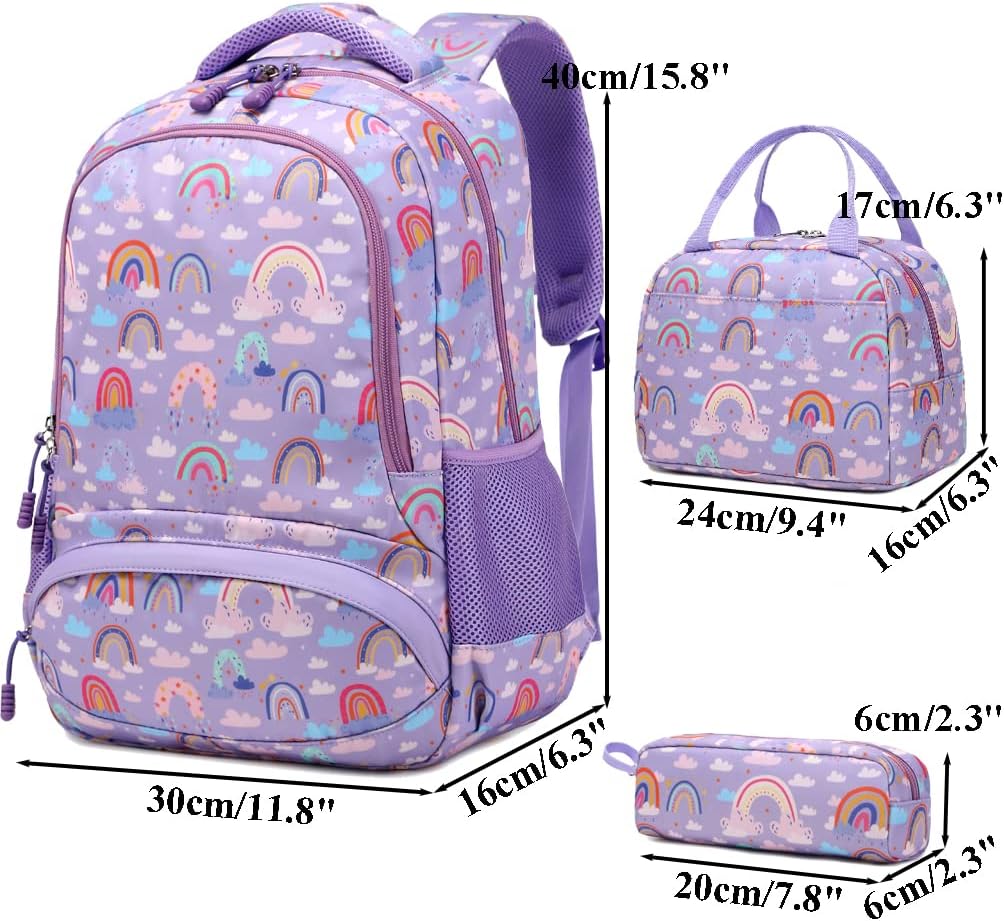 Schulrucksack Kinder Mädchen Regenbogen Rucksack Leichtgewicht Schultasche für Mädchen Teenager Back