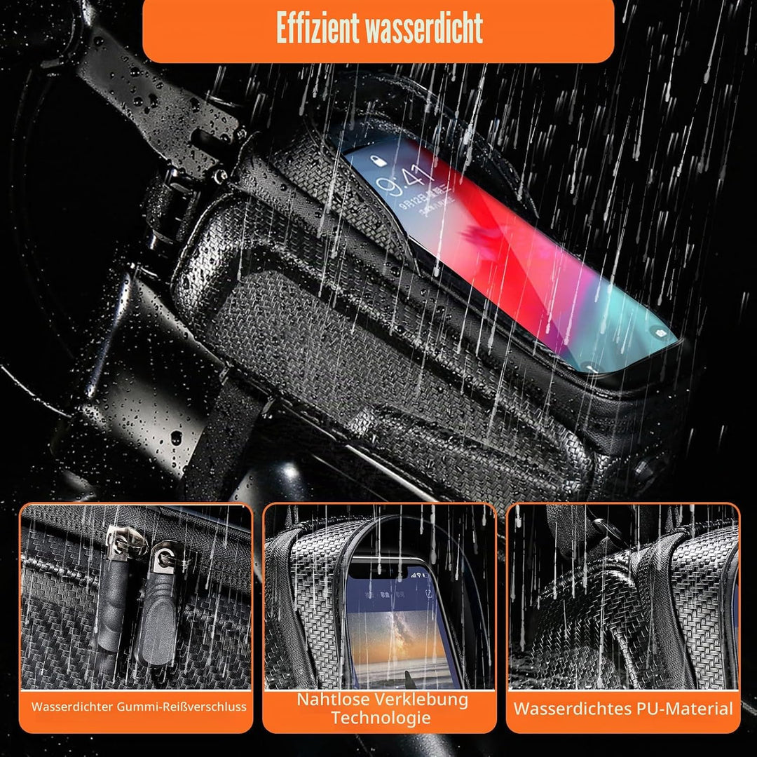 Fahrrad Rahmentasche für Smartphone, Lenker Handytasche mit Design Ladeanschlusses, Rahmen Lenkertas