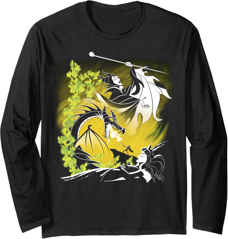 Disney Sleeping Beauty Dragon Maleficent And Aurora Outline Langarmshirt