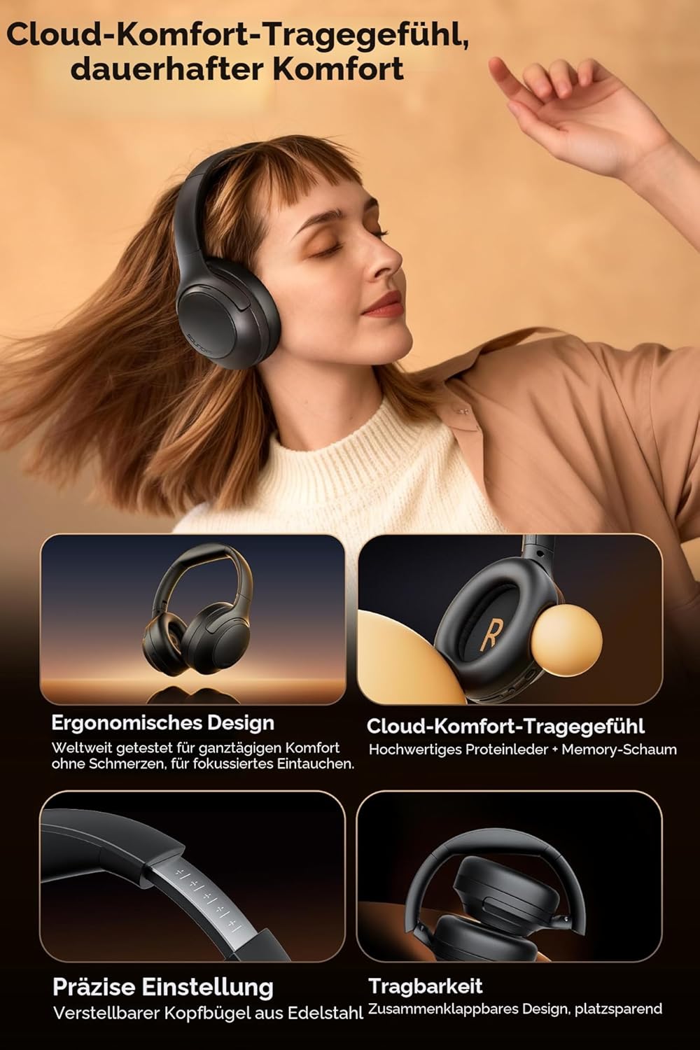 SoundPEATS Cove Pro Over Ear Kopfhörer Kabellos Bluetooth, Hybrid Aktive Noise Cancelling bis 56 dB,