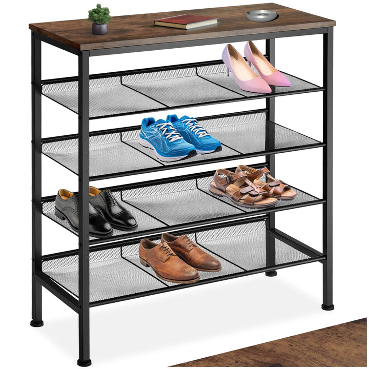 tectake 800948 Schuhregal schmal mit Ablagefläche, Schuhablage aus Holz Metall, Industrie-Design, 5