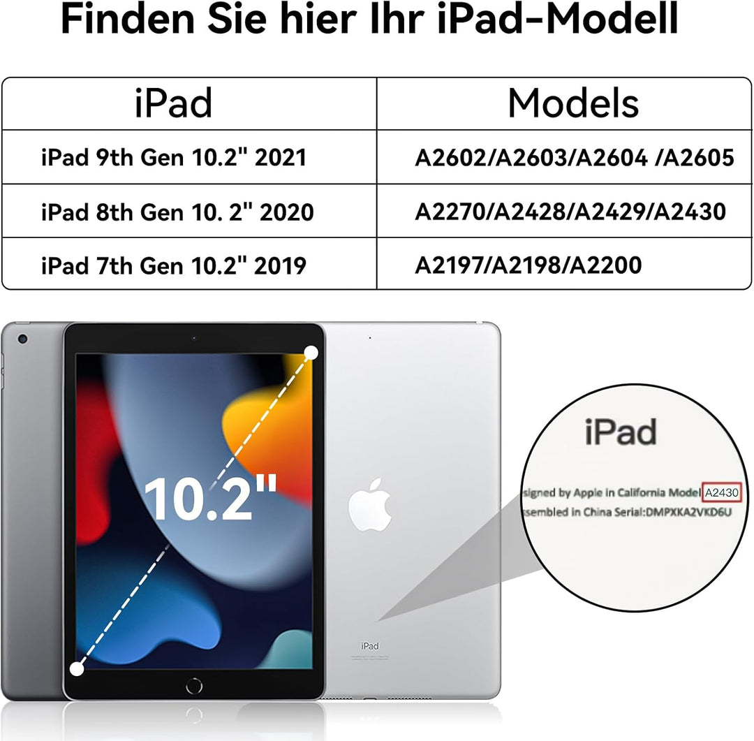 hülle mit Tastatur für iPad 9/8/7 Generation (2021/2020/2019) 10,2 Zoll, weiche TPU-Rückseite mit St