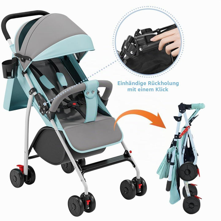Kinderbuggy, Kinderwagen mit Sonnenschirm, Kinderwagen Zusammenklappbar, Buggy mit Liegefunktion, Ka
