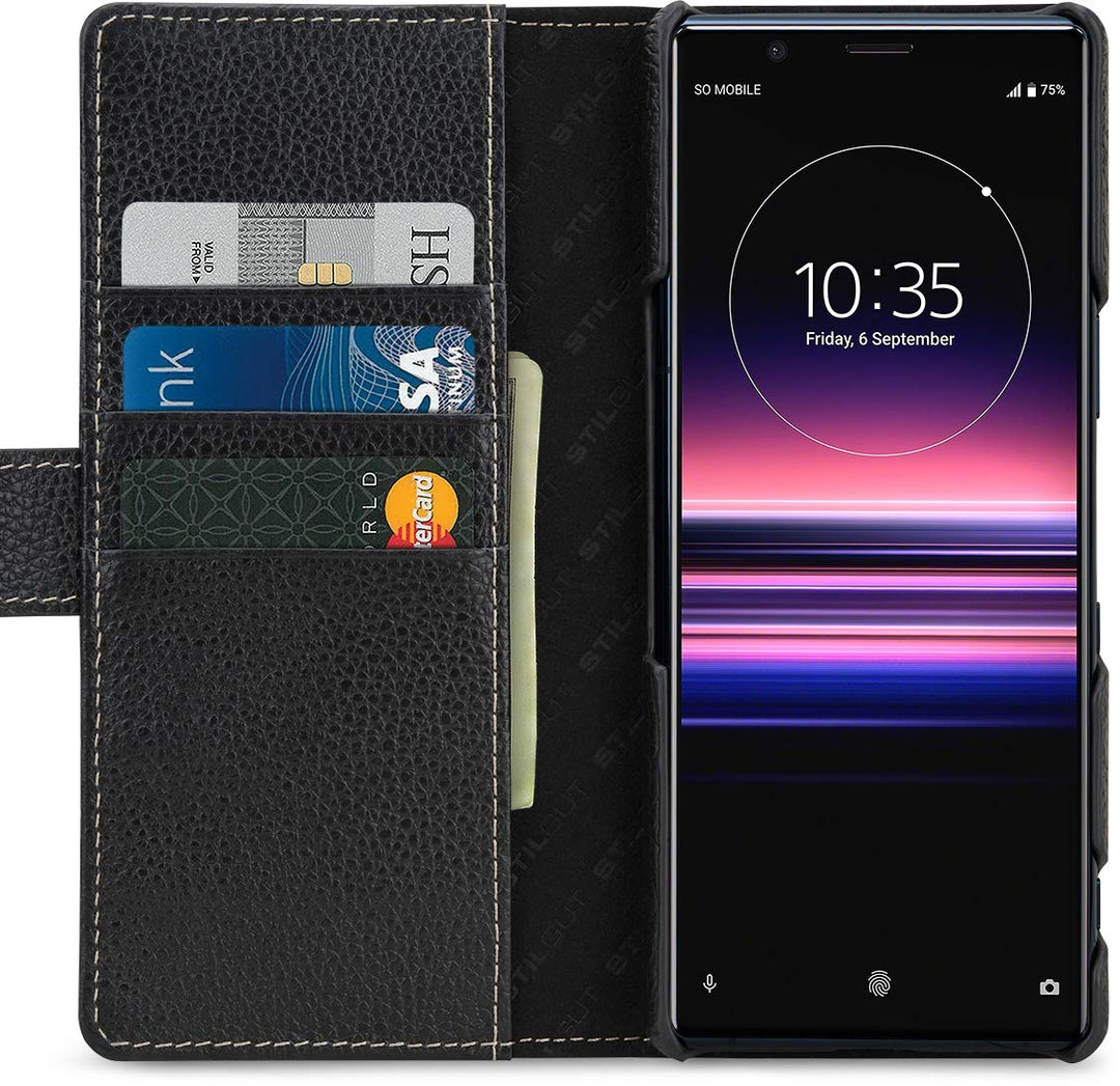 STILGUT Talis kompatibel mit Sony Xperia 5 II Hülle mit Kartenfach aus Leder, Wallet Case, Lederhüll