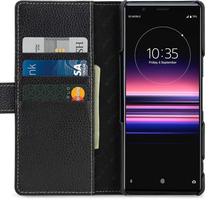 STILGUT Talis kompatibel mit Sony Xperia 5 II Hülle mit Kartenfach aus Leder, Wallet Case, Lederhüll