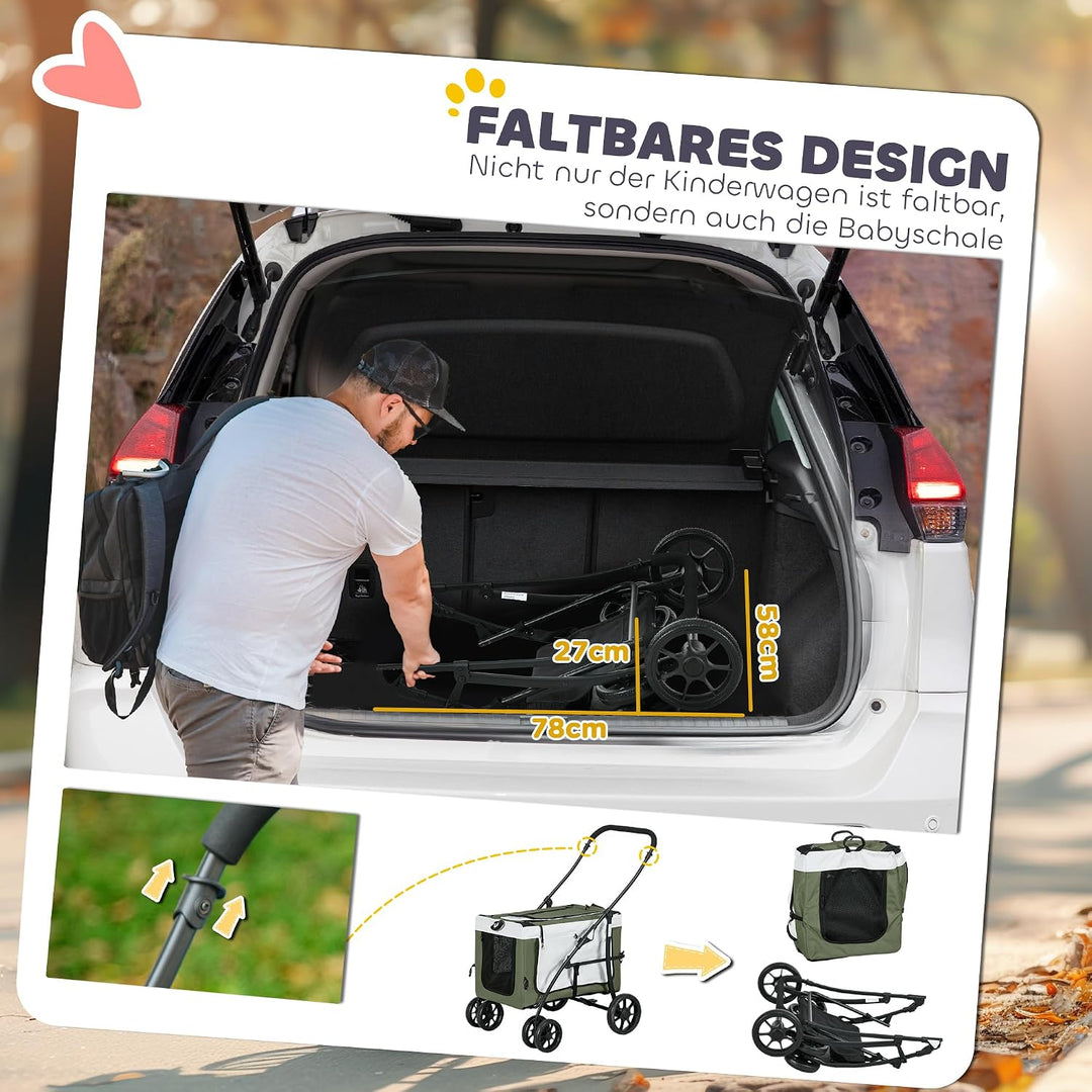 PawHut 2 in 1 Hundewagen Hundebuggy klappbar für Hunde &amp; Katzen bis 10 kg Katzenbuggy mit Kissen Net
