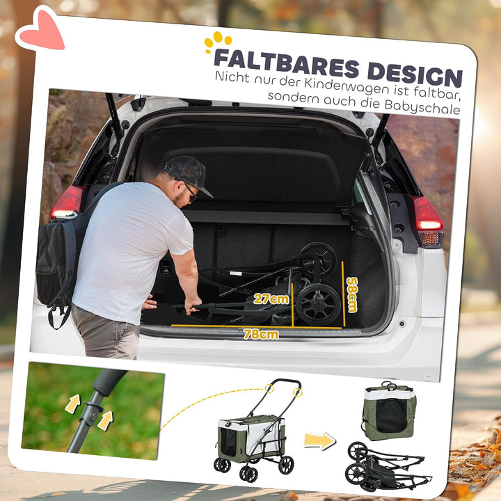 PawHut 2 in 1 Hundewagen Hundebuggy klappbar für Hunde &amp; Katzen bis 10 kg Katzenbuggy mit Kissen Net