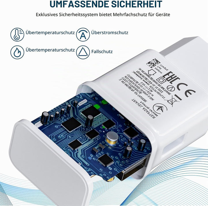2er-Pack Ladegerät mit 2m Ladekabel USB Typ-C für Samsung Galaxy S21 S20 S10 S9 S8 A13 A14 A15 A20 A