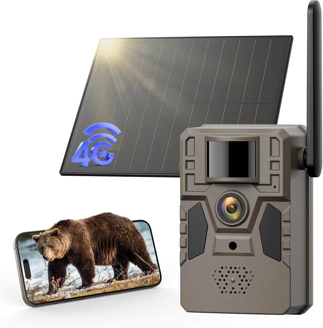 4G LTE Wildkamera mit Handyübertragung APP, Solar Überwachungskamera Aussen mit SIM Karte, 2K Wildti
