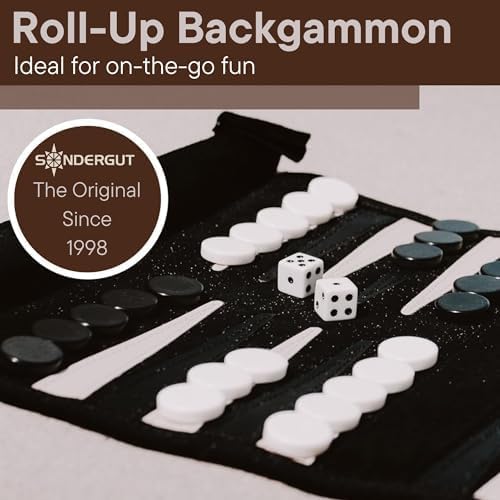 Sondergut - Backgammon (Black) / Echtleder Roll-Backgammon/Reisespiel für Erwachsene und Kinder/für