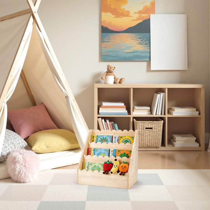 UNICRAFTALE 3 Stöckiges Geschwungenes Bücherregal Aus Holz Kleines Bücherregal Aus Holz 27x42x42cm N