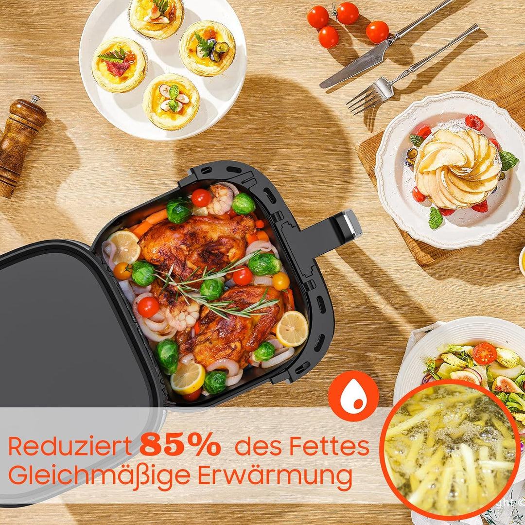 Dewelling Heissluftfritteuse 6,5L XL Airfryer, Leise Friteuse ohne Öl mit 8 Programmen, Touchscreen,