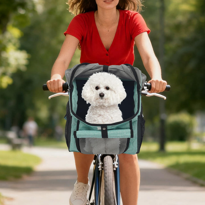 32x29x39cm Hundekorb Fahrrad Vorne bis 7,5 Kg, mit Faltbare Netzabdeckung und Seitentaschen, für Fah