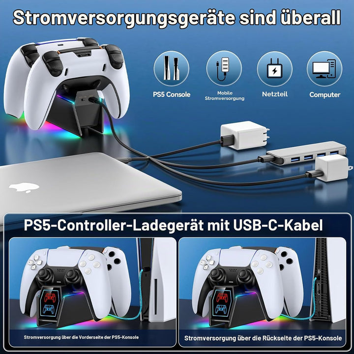 PS5 Controller Ladestation, RGB PS5 Zubehör Ladestationen für PS5 Controller &amp; Edge Controller, PS5
