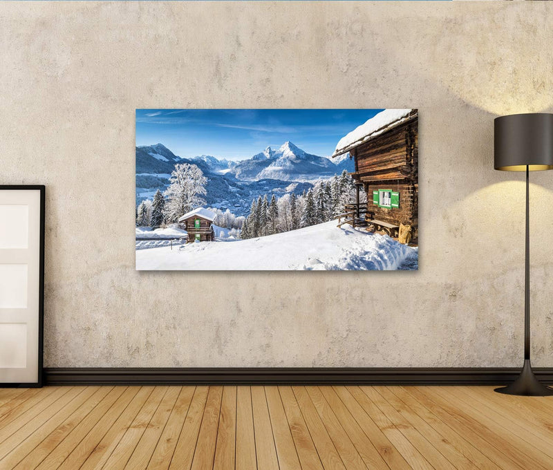 islandburner Bild auf Leinwand Wintermärchenland Berglandschaft In Den Alpen Mit Traditionellen Berg