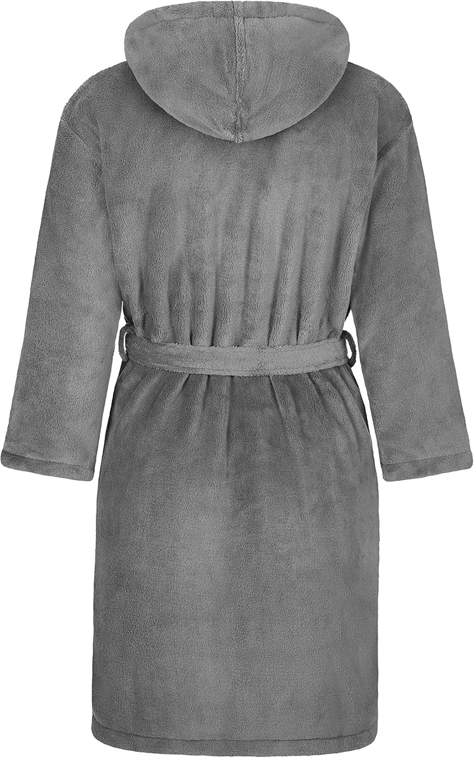 HDmirrorR Kinderbademantel Kuschel Soft Fleece mit Kaputze & Taschen Jungen, Mädchen (140, Grau) Mic