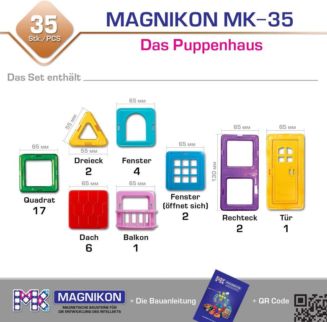 MAGNIKON Magnetische Bausteine 35, 84 Teile | Magnetbausteine | Kinderspielzeug ab 3 Jahre | Geschen