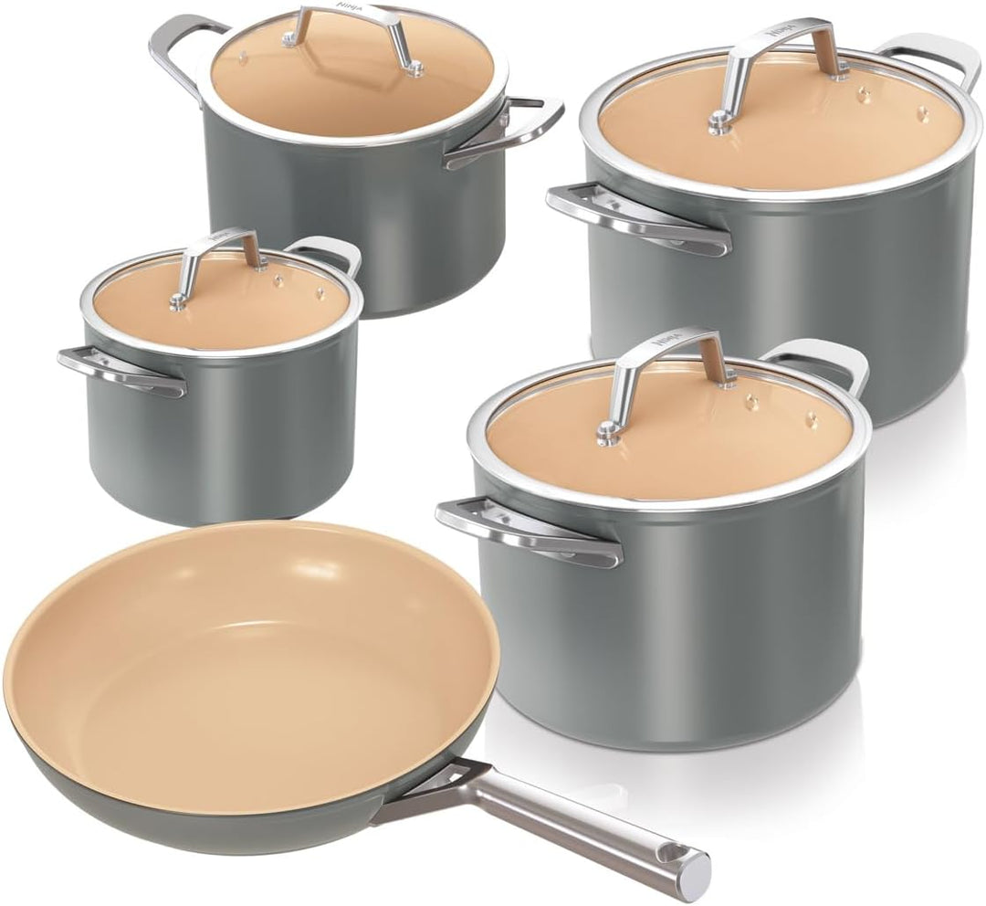 Ninja Extended Life Keramic Kochset 5-teilig (20 & 24 cm Sauteuse + 16, 18 & 20 cm Töpfe & Deckel),