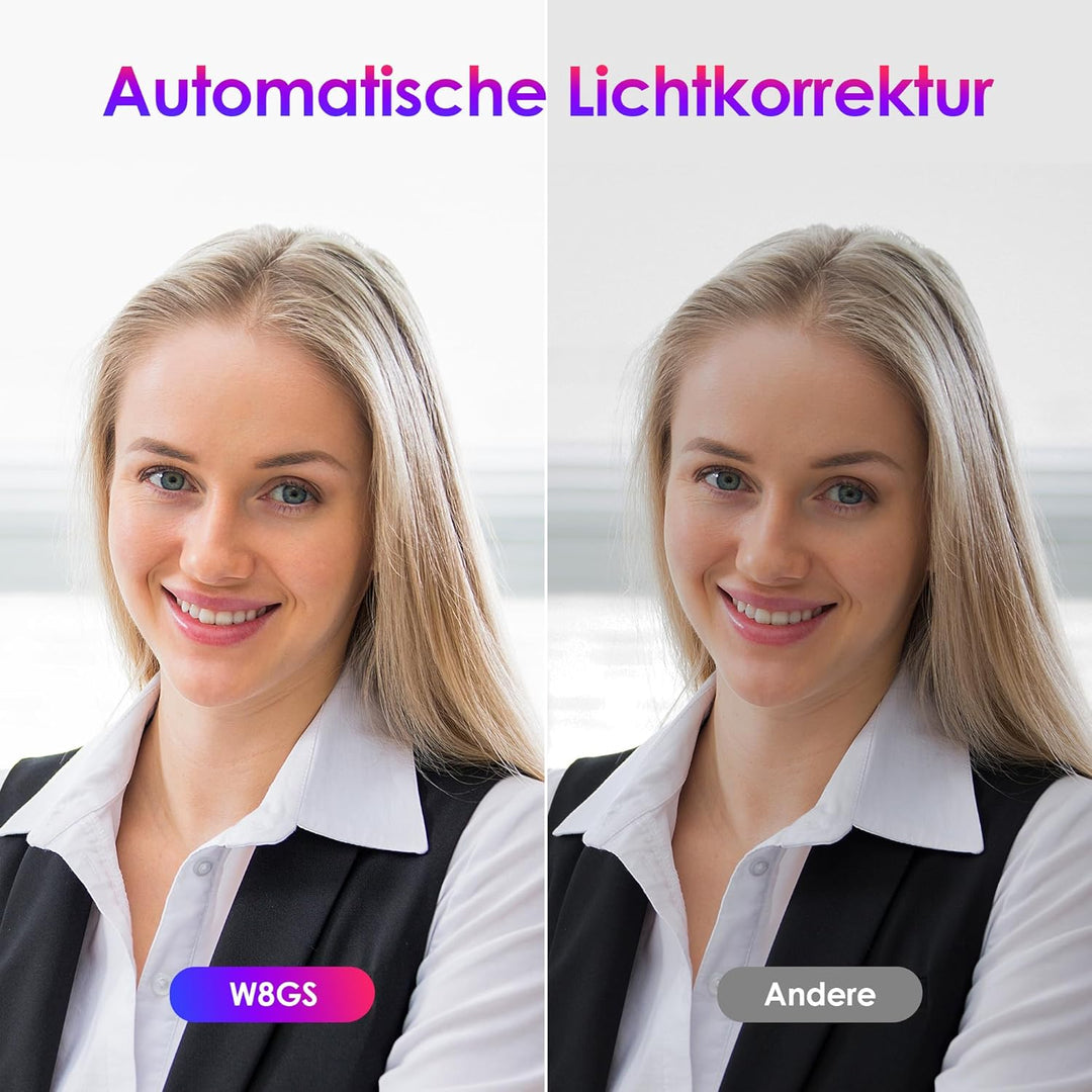 VIZOLINK W8GS Webcam 4K, HD 1080P Webcam für PC mit Mikrofon, Autofokus, Lichtkorrektur, 85°Sichtfel