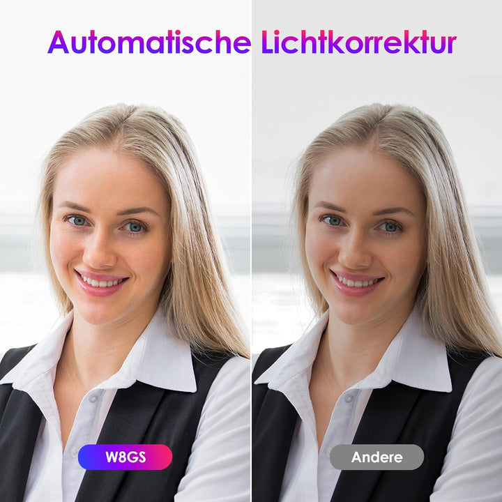 VIZOLINK W8GS Webcam 4K, HD 1080P Webcam für PC mit Mikrofon, Autofokus, Lichtkorrektur, 85°Sichtfel