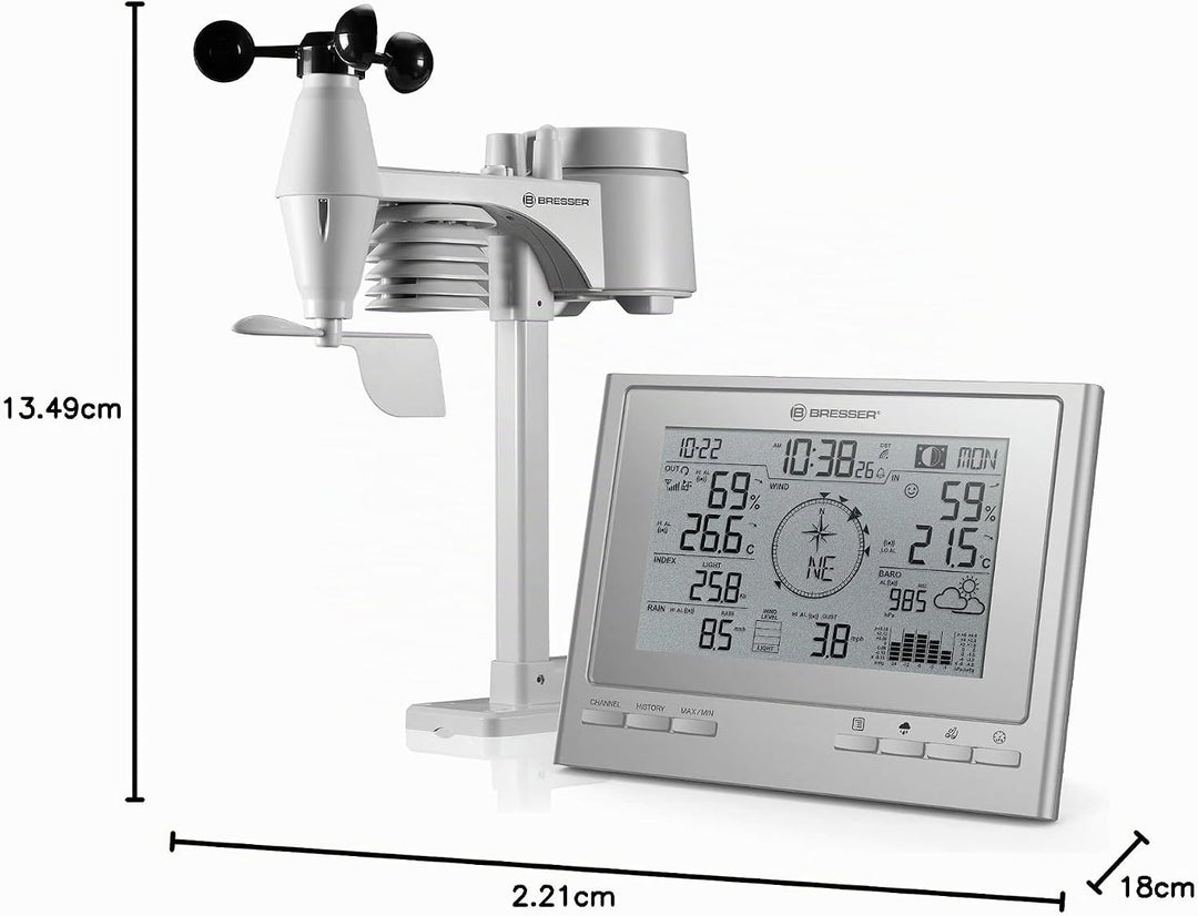 Bresser Wetterstation Funk mit Aussensensor 7-in-1 Wetter-Center ClimateScout mit Profi-Aussensensor