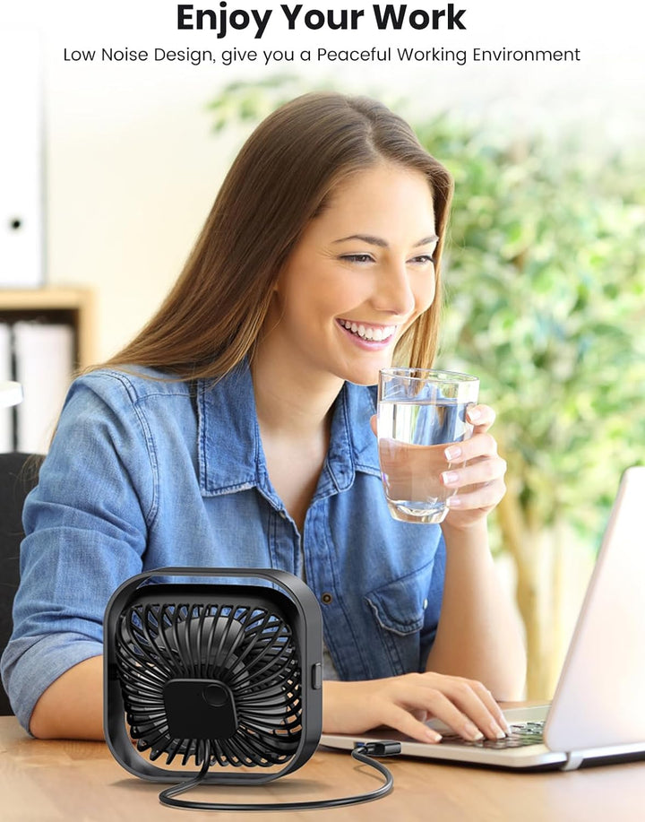 TOPK USB Ventilator 2 Stück Mini Tischventilatoren leiser Betrieb und starker Luftstrom, 3 Geschwind