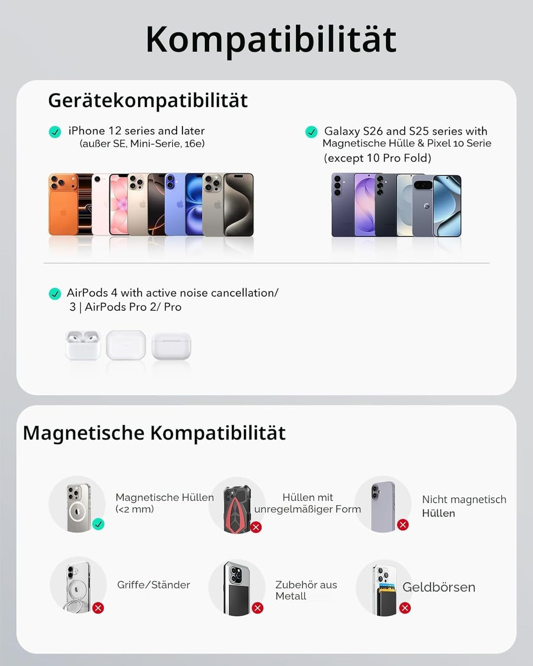 ESR für Magsafe Ladegerät 15W, Wireless Charger für iPhone 17/17e/16/15/14/13/12, AirPods 4/3/2 Pro,