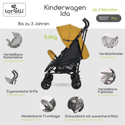 Lorelli Kinderwagen Ida, Reisebuggy, Baby Buggy klein zusammenklappbar, leicht, nur 8,6 kg, kompakte