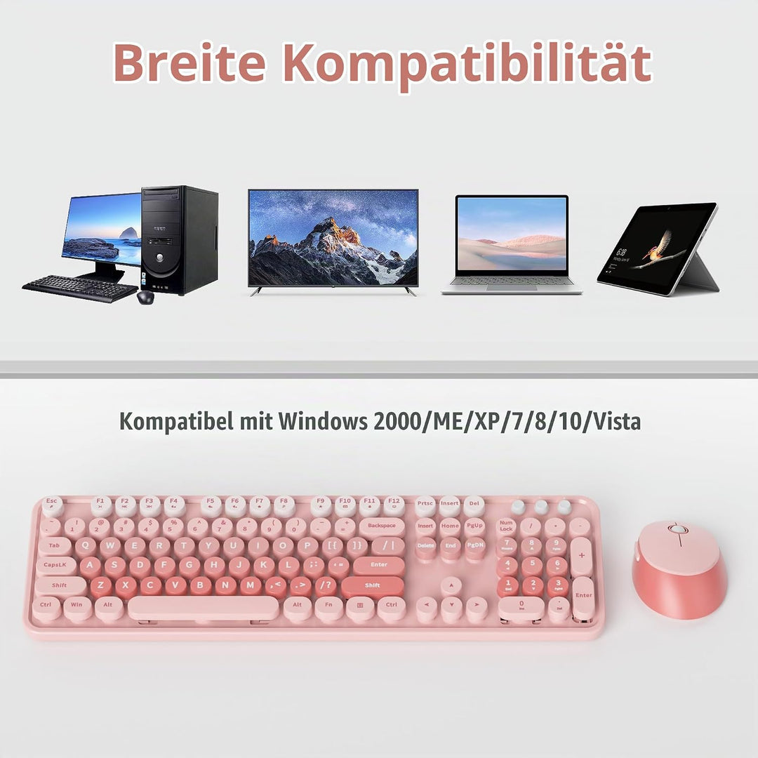 SOLIDEE Kabellose Tastatur und Maus-Kombination, Schreibmaschinen-Tastatur Mit Ziffernblock, 2.4GHz
