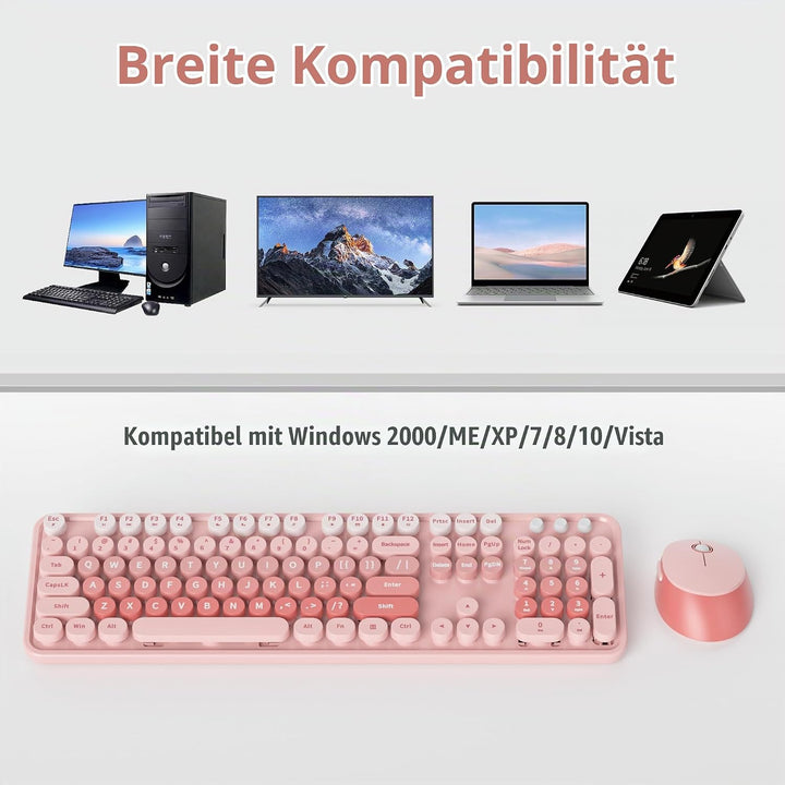 SOLIDEE Kabellose Tastatur und Maus-Kombination, Schreibmaschinen-Tastatur Mit Ziffernblock, 2.4GHz