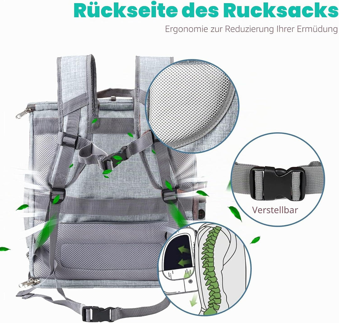 PETCUTE Hunderucksack,Faltbarer Katzenrucksack für Katzen und Hunde mit Abnehmbare Matte,Atmungsakti