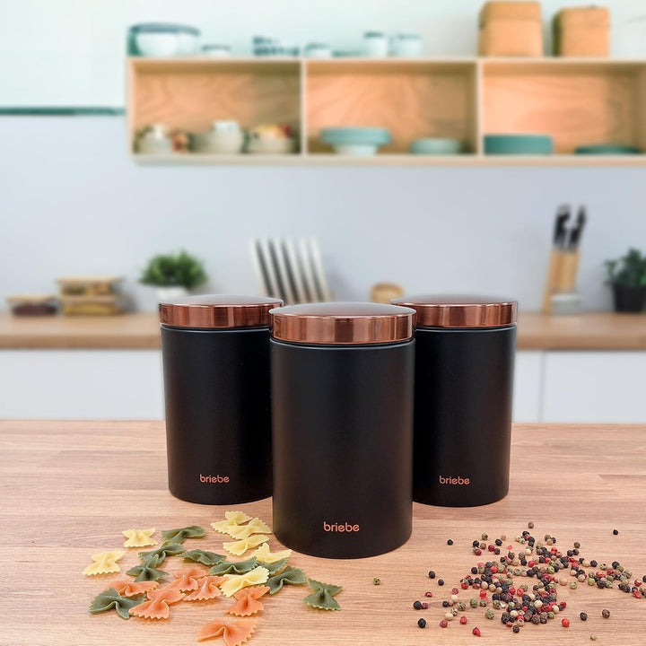 briebe Set aus Brotkasten +3 Küchenvorratsdosen Edelstahl, Brot- und Brötchenbehälter, Schiebedeckel