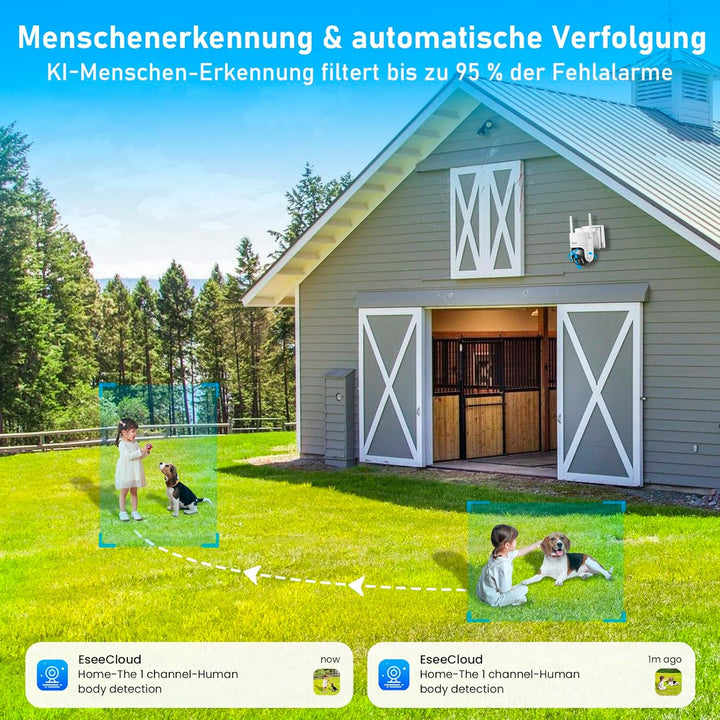 [5GHz & 2,4GHz] Überwachungskamera Aussen Solar, 8000mAh Akku und 7W Solarpanel, 2K PTZ 360° Solar K