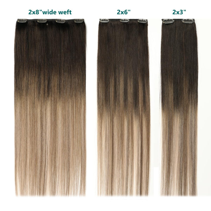 SURNEL Clip Echthaar Extension Haarverlangerung Echthaar Clips 14 Zoll 100g Dunkelbraun Mischung Mit