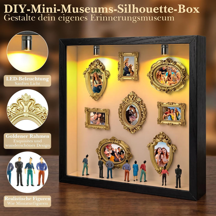 Mini Museum Silhouetten Box mit LED Museum Box, Mini Museum Bilderrahmen Schwarz, Schwarz