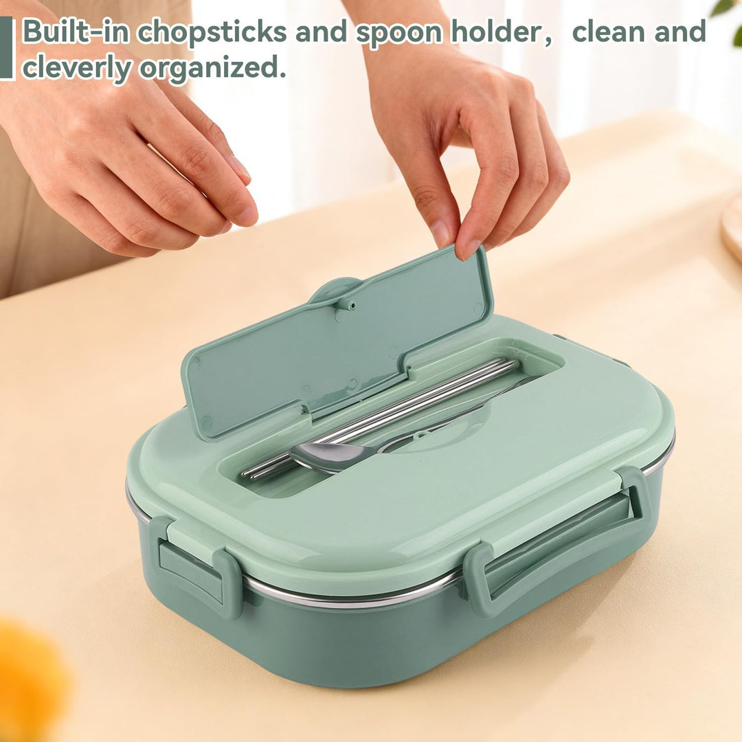 Tissting Edelstahl Lunchbox 4-Fach Tragbarer Lebensmittelbehälter mit Silikondichtung 1500ml für Stu