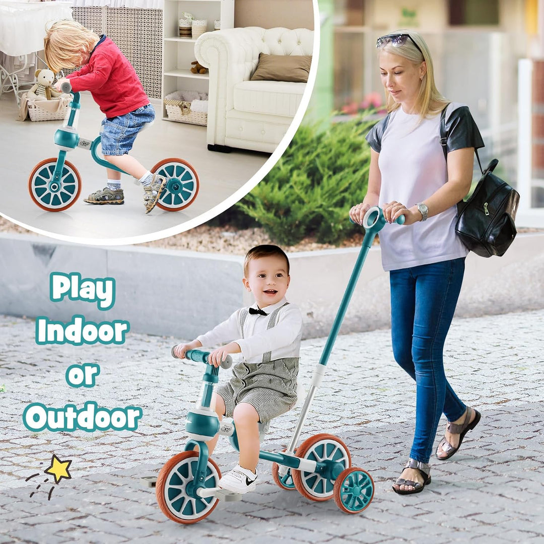 SOARS 4 in 1 Laufrad, Kinder Dreirad mit 4-stufig verstellbarem Schiebegriff, 2-stufigem Sattel, abn