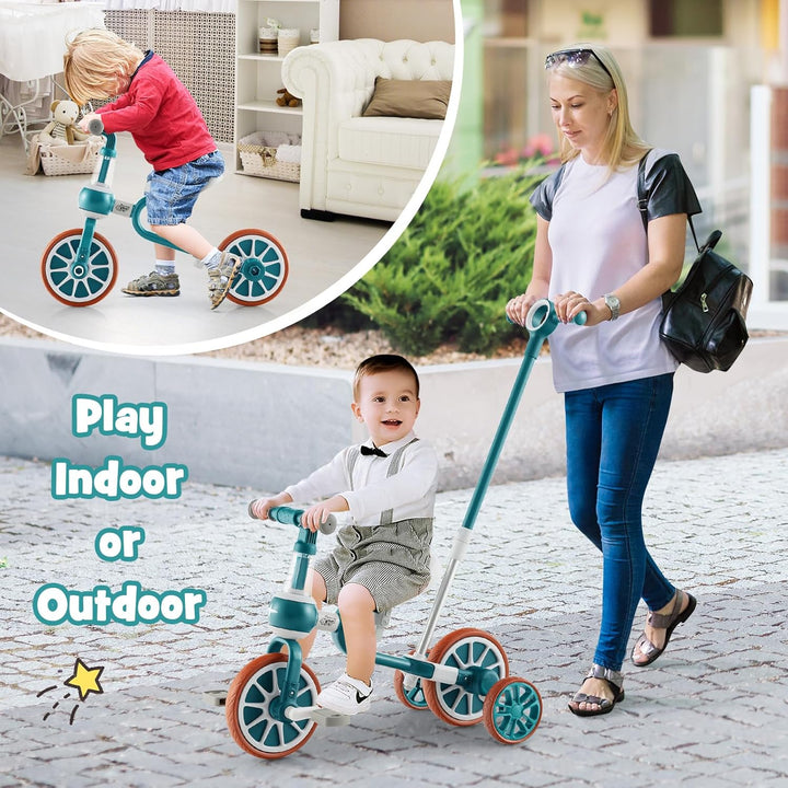 SOARS 4 in 1 Laufrad, Kinder Dreirad mit 4-stufig verstellbarem Schiebegriff, 2-stufigem Sattel, abn