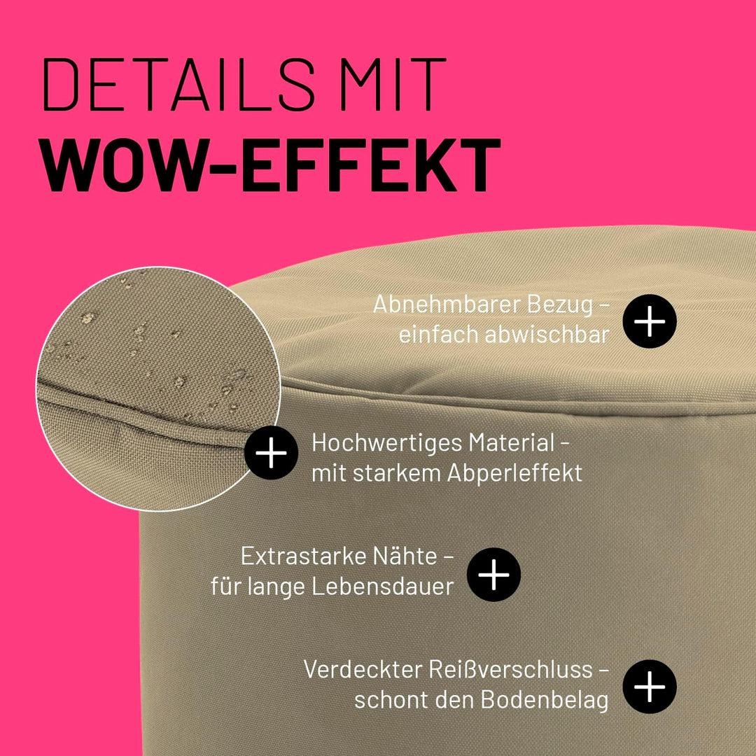 Lumaland Sitzsack Pouf (50 L) | Kompakter Sitzsack mit 3-in-1-Funktion: bequemer Hocker, praktisches