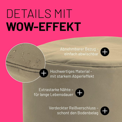 Lumaland Sitzsack Pouf (50 L) | Kompakter Sitzsack mit 3-in-1-Funktion: bequemer Hocker, praktisches
