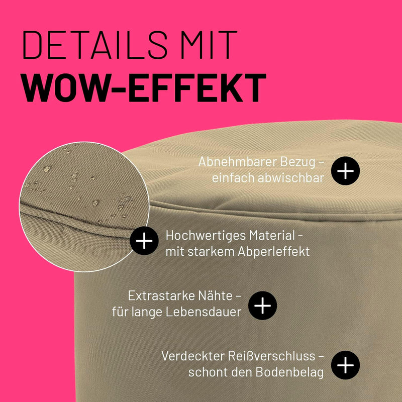 Lumaland Sitzsack Pouf (50 L) | Kompakter Sitzsack mit 3-in-1-Funktion: bequemer Hocker, praktisches