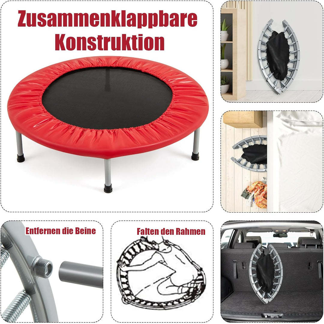 COSTWAY φ97cm Mini Trampolin, Fitness Trampolin faltbar, Kindertrampolin bis 150kg belastbar, Trampo
