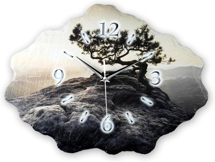 Kreative Feder Designer-Wanduhr aus Stein (Beton) mit flüsterleisem Uhrwerk - Baum Einsam (leises Qu